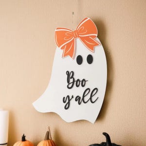 Wooden Ghost Door Hanger: Rustic Halloween Porch Sign - Boo Y&#39;all