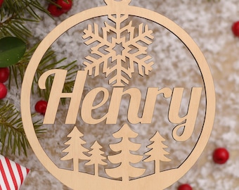 Personalized Wooden Christmas Ornament: Custom Family Name, Rustic Tree Decor
