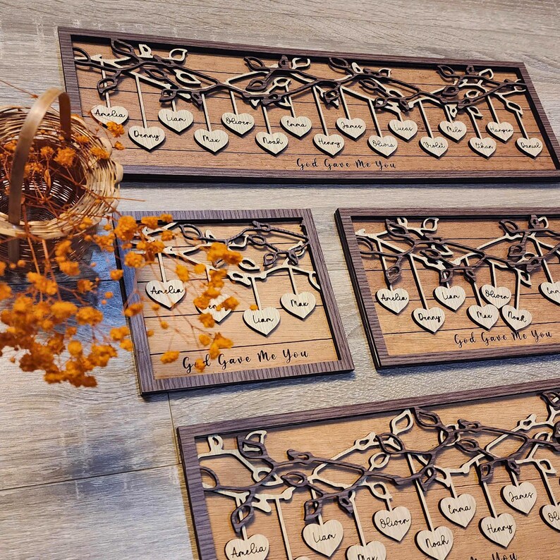 Personalized Family Tree Wood Sign: Custom Engraved Name Art - Etsy