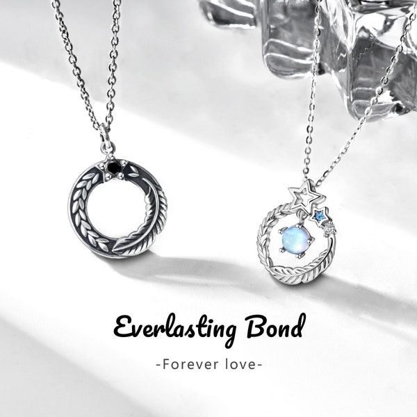 Everlasting Bond S925 Sterling Silver Moonstone Wheat Couple Necklaces, Valentine's Jewelry