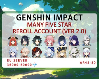 EU Servier | 31000-45000 Primogems Genshin Auswirkungen Reroll Account mit Viele Fünf Sterne Version 2.0