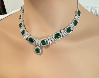 American diamond, Indian jewelry, kundan jewelry, Pakistani jewelry, emerald green jewelry