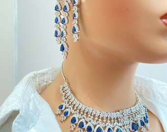 American diamond style necklace,  Indian ad necklace , Cz necklace set, cz jewelry, Indian jewelry