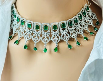 Indian jewelry, CZ jewelry, kundan jewelry, American diamond necklace set,