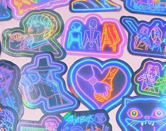 Paquete de 50 unidades / KPop Demon / Paquete de pegatinas / Luz de neón / Saja / Calcomanía HUNTRX
