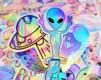 50 PCS A Pack / Holographic Laser Stickers / Outer Space / Aliens / decal