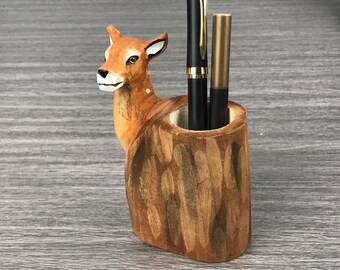 Handmade Wooden Pen Holder | Handmade Carved Pen Holder | Handmade Cute Gifts | Desktop Decoration Animal Gifts