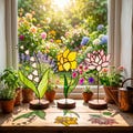 Stained Glass Birth Flower Plant Stake | Handmade Birthday day Gift | Birth Month Floral Suncatcher