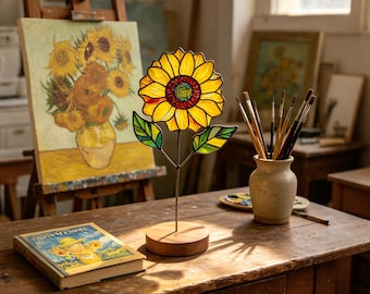 Sunflower Stained Glass Suncatcher, Handcrafted Van Gogh Style Window Art, Sunflower Suncatcher, Summer Home Decor, Unique Housewarming Gift