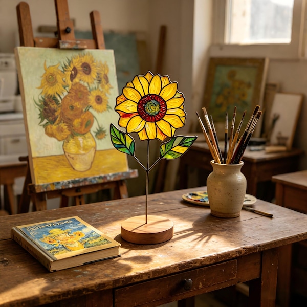 Sunflower Stained Glass Suncatcher, Handcrafted Van Gogh Style Window Art, Sunflower Suncatcher, Summer Home Decor, Unique Housewarming Gift