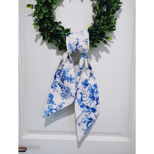Monogram Wreath Sash Holiday Home Front Door Decor Personalized embroidered Christmas wreath sash Blue-and-White Porcelain Style