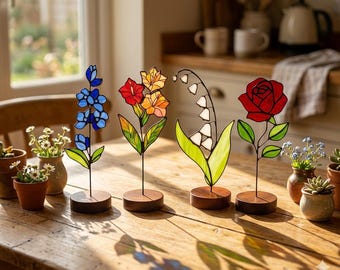 Stained Glass Birth Month Flower Gift, Thank You Gift for Teacher, Appreciation Gift for Coworker, Meaningful Gift for Mom, Handmade Floral