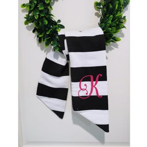 Black Stripe Style monogram wreath sash for front door, personalized embroidered autumn wreath sash, custom wedding gift, Christmas Gift