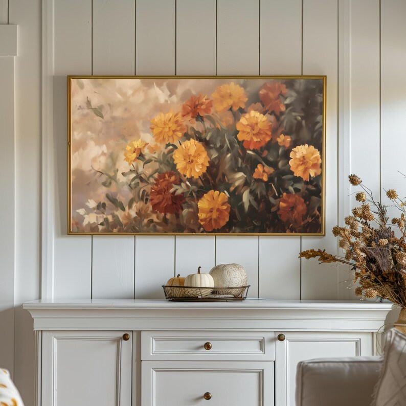 Serene Marigold Samsung Frame TV Art Earthy Orange Gold Bouquet Vintage