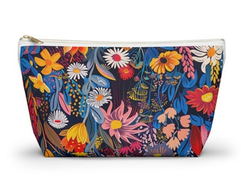 SUMMER GARDEN POUCH | Accessory Pouch w T-bottom | Cosmetics | Toiletry bag | Utility bag | Floral Design | Unique Design