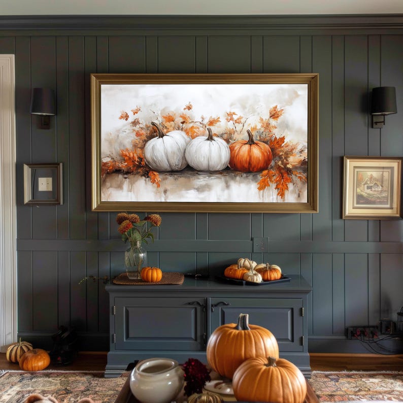 Fall Pumpkin Scene Samsung Frame TV Art or Wall Art Warm Neutral Autumn