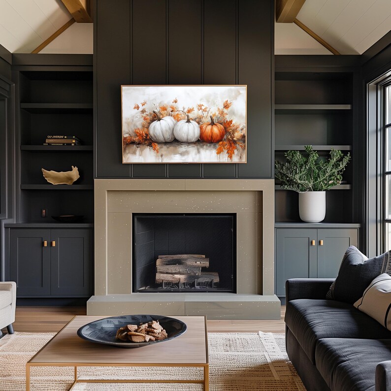 Fall Pumpkin Scene Samsung Frame TV Art or Wall Art Warm Neutral Autumn