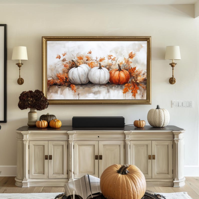 Fall Pumpkin Scene Samsung Frame TV Art or Wall Art Warm Neutral Autumn