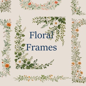 Floral frame clipart dessinés à la main en téléchargement numérique bordure élégante fleurie mariage design carte dessin au trait botanique vintage classique