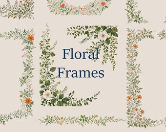 Cornice floreale clipart disegnata a mano download digitale ornato bordo elegante cornice matrimonio design carta linea arte botanica classica vintage