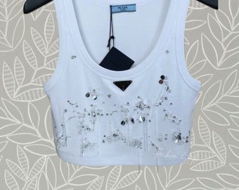 Women Luxury Tanktop White Cropped,,