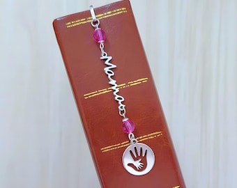 Mama Bookmark: Pink & Silver Charms, Mom Book Marker, Mother's Day Gift