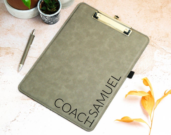 Custom Coach Clipboard, Gift For Soccer Coach, Engraved Clipboard Gift, Customized Leather Clipboard, Gift For Coach, Basketball Coach Gift