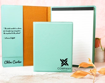 Personalized Company Logo Engraved Portfolio, Customized Leather Padfolio, Refillable Portfolio, Custom Notebook Cover, Corporate Gifts