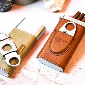 Personalized Cigar Case, Leather Cigar Holder with Cutter, Cigar Travel Case, Groomsmen Gifts, Gift for Husband, Gift for Dad, Gift for Him