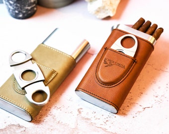 Personalized Cigar Case, Leather Cigar Holder with Cutter, Cigar Travel Case, Groomsmen Gifts, Gift for Husband, Gift for Dad, Gift for Him