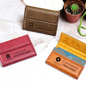 Personalized Company Logo Card Case, Leather Card Holder, Engraved Card Holder, Corporate Gift, Businessman Gift, Office Gift, Coworker Gift