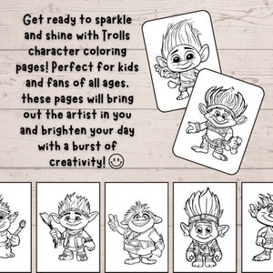 50 Pages High Quality Printable Trolls Characters Coloring Pages for Kids Little Girls Digital ...