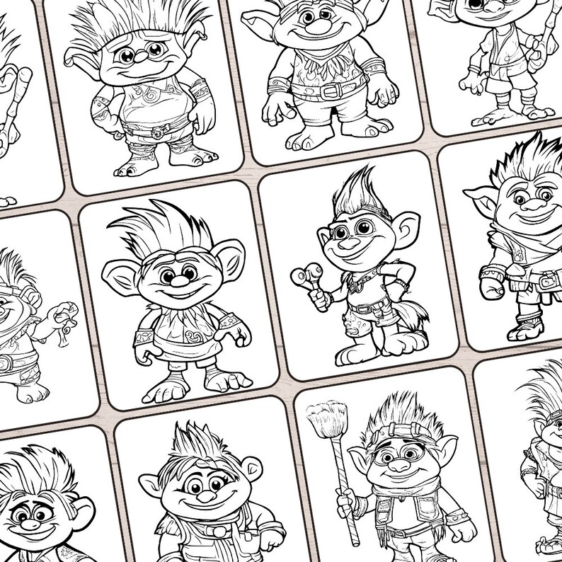 50 Pages High Quality Printable Trolls Characters Coloring Pages for Kids Little Girls Digital ...