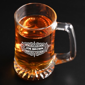 Custom Engraved Beer Mug , Personalized Beer Glass Gift , Groomsmen or Best Man Mug , Monogram Beer Lover Gift , Etched Beer Stein