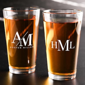 Personalized Beer Glass for Him, Custom Engraved Pint Glass, Gift for Men, Corporate Logo Glassware, Groomsmen or Birthday Beer Gift