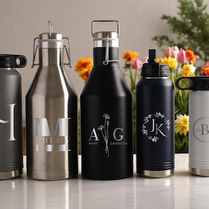 Personalized Insulated Water Bottle with Straw, Custom Logo Water Bottle, Stainless Steel Bottle Gift,  Custom Name Bottle, Gift Idea