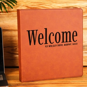 Personalized Business Binder, Leather 3-Ring Binder, Rental House Guide, Airbnb Welcome Book, Guest Rules Book, Custom Rental House Binder