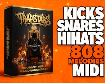 Trap Drum Kit – Trapstars Vol.1 | Royalty Free Trap Samples Pack | 808 Kicks Snares Hi Hats | FL Studio Ableton Hip Hop Producer Kit