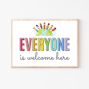 Tutti sono benvenuti qui, poster per la classe, poster per l'inclusione, poster per la diversità, decorazioni murali per bambini, decorazioni per la classe, arte murale per la cameretta dei bambini