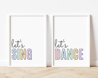 Let's Sing, Let's Dance Print Set of 2, Playroom Wall Decor, Let's Dance Print, Playroom Prints, Kids Wall Art Pastel, Playroom Wall Art