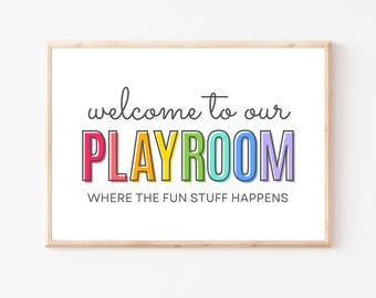 Letrero "Bienvenido a nuestra sala de juegos", Decoración de sala de juegos, Láminas para sala de juegos, Arte mural para sala de juegos, Arte para sala de juegos, Arte mural para niños, Arte para habitación infantil, Ideas para sala de juegos