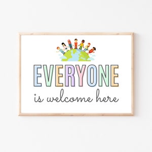 Tutti sono benvenuti qui, poster per la classe, poster sull'inclusione pastello, poster sulla diversità, decorazioni da parete per bambini, decorazioni per l'aula, arte murale per la cameretta dei bambini