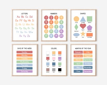 Set of 6 Educational Wall Art Printables, Classroom Posters, Educational Posters, Homeschool Posters, Homeschool Printables, Kids Wall Art