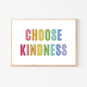 Escolha a gentileza para imprimir, a gentileza importa, seja gentil, pôster para sala de aula, arte de parede inspiradora, decoração de parede positiva, decoração de parede para sala de aula