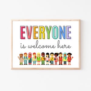 Jeder ist willkommen hier, Klassenzimmer Poster, Inklusion Poster, Vielfalt Poster, Kinder Wand Dekor, Klassenzimmer Dekor, Kinderzimmer Wand Kunst