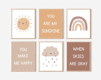 You Are My Sunshine, Rainbow Cloud Sun Printable Wall Art, Gender Neutral Nursery Decor, Nursery Wall Art, Baby Room Art, Nursery Wall Art