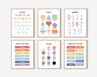 Set of 6 Educational Wall Art Printables, Classroom Posters, Educational Posters, Homeschool Posters, Homeschool Printables, Kids Wall Art
