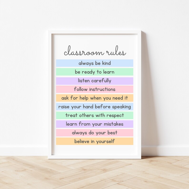 Classroom Rules Poster, Class Rules Printable, Pastel Classroom Wall ...
