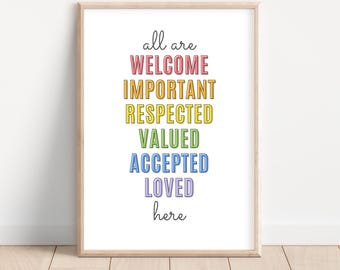 All Are Welcome Here Sign, Classroom Poster, Inclusion Poster, Diversity Poster, Kids Wall Decor, Classroom Decor, Everyone Is Welcome Here