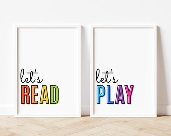 Let's Play Let's Read Set of 2, Playroom Wall Decor, Classroom Posters, Let's Read Sign, Let's Play Sign, Classroom Decor, Playroom Ideas